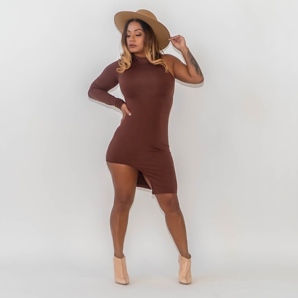 Espresso asymmetrical minidress